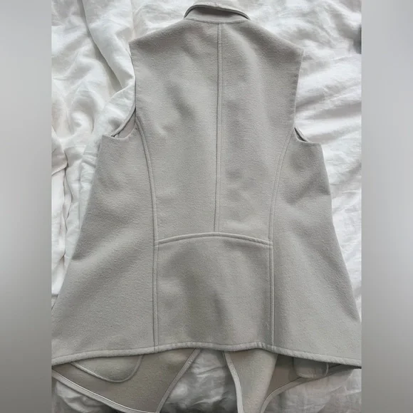 Vince Leather Collar Cream Drape Wool Blend Vest - Picture 4 of 5